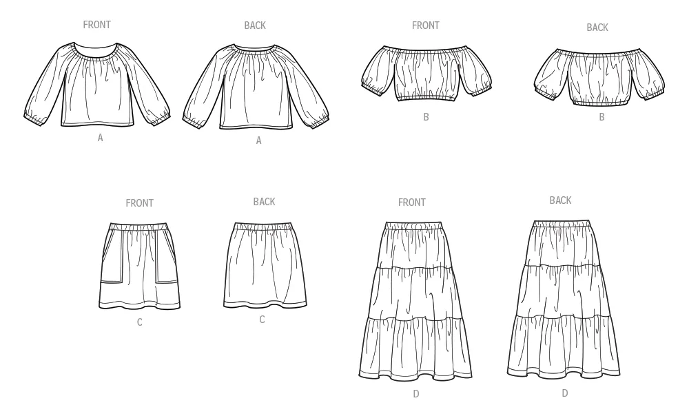 Simplicity Pattern 9934 Girls' Tops and Skirts