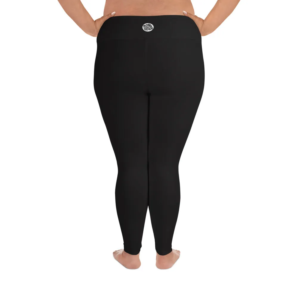 Solid Graphite Black Tights, Women's Plus Size High Rise Yoga Pants Leggings- Made in USA/EU