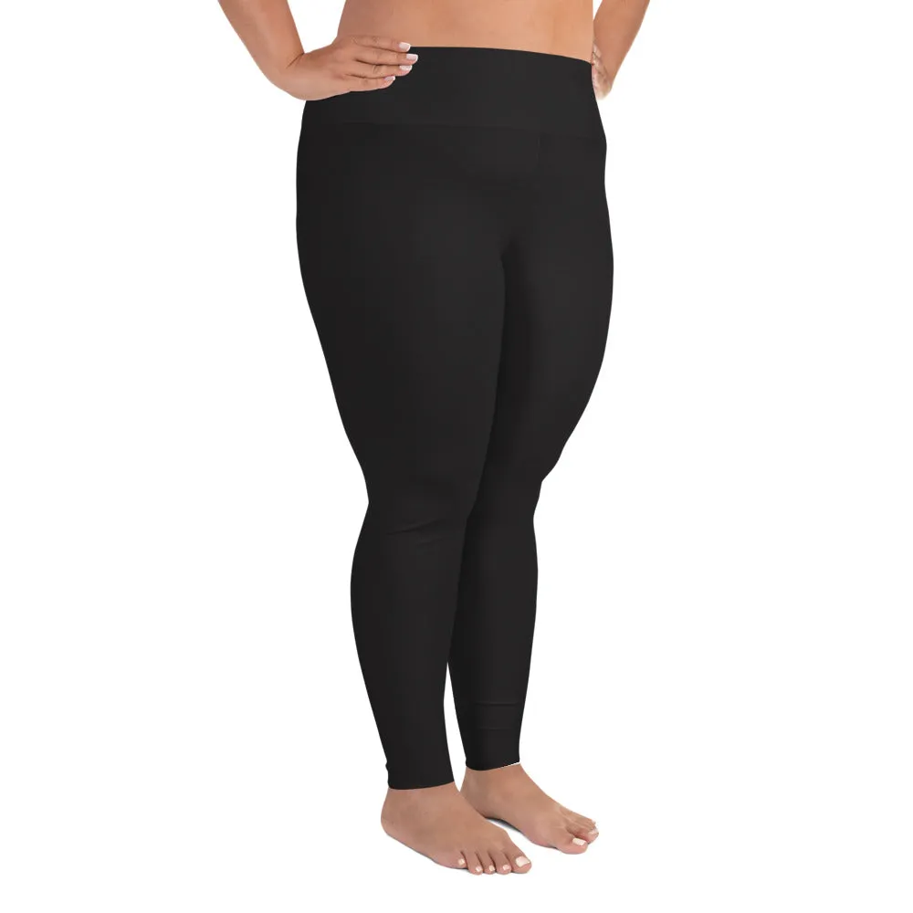 Solid Graphite Black Tights, Women's Plus Size High Rise Yoga Pants Leggings- Made in USA/EU