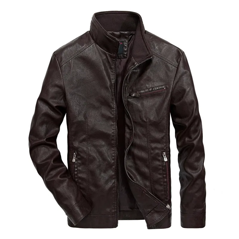 Spring Leisure Pure Color All-Matching Stand Collar Men's Leather Jacket