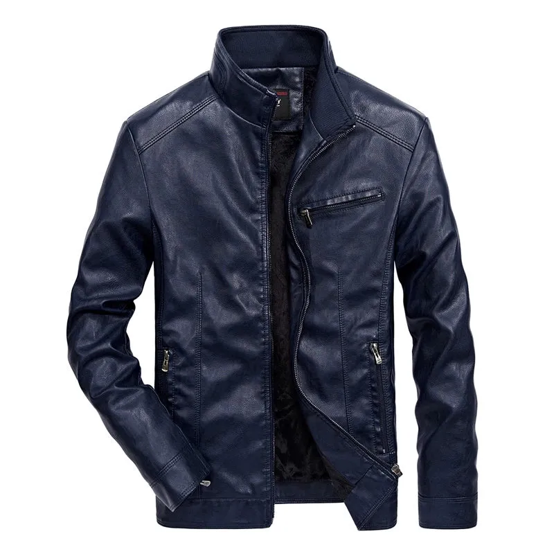 Spring Leisure Pure Color All-Matching Stand Collar Men's Leather Jacket