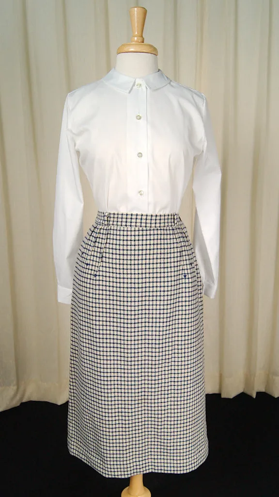 Vintage 1950s Navy Blue Window Check Skirt