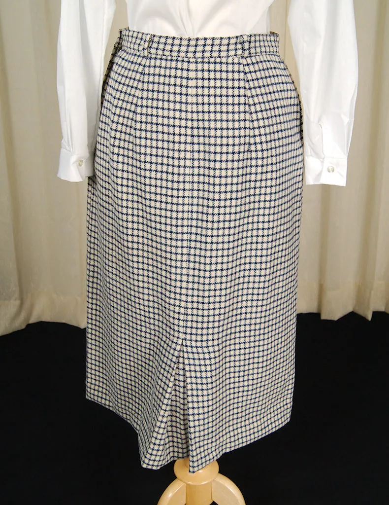 Vintage 1950s Navy Blue Window Check Skirt