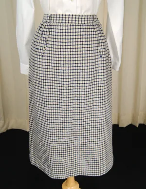 Vintage 1950s Navy Blue Window Check Skirt