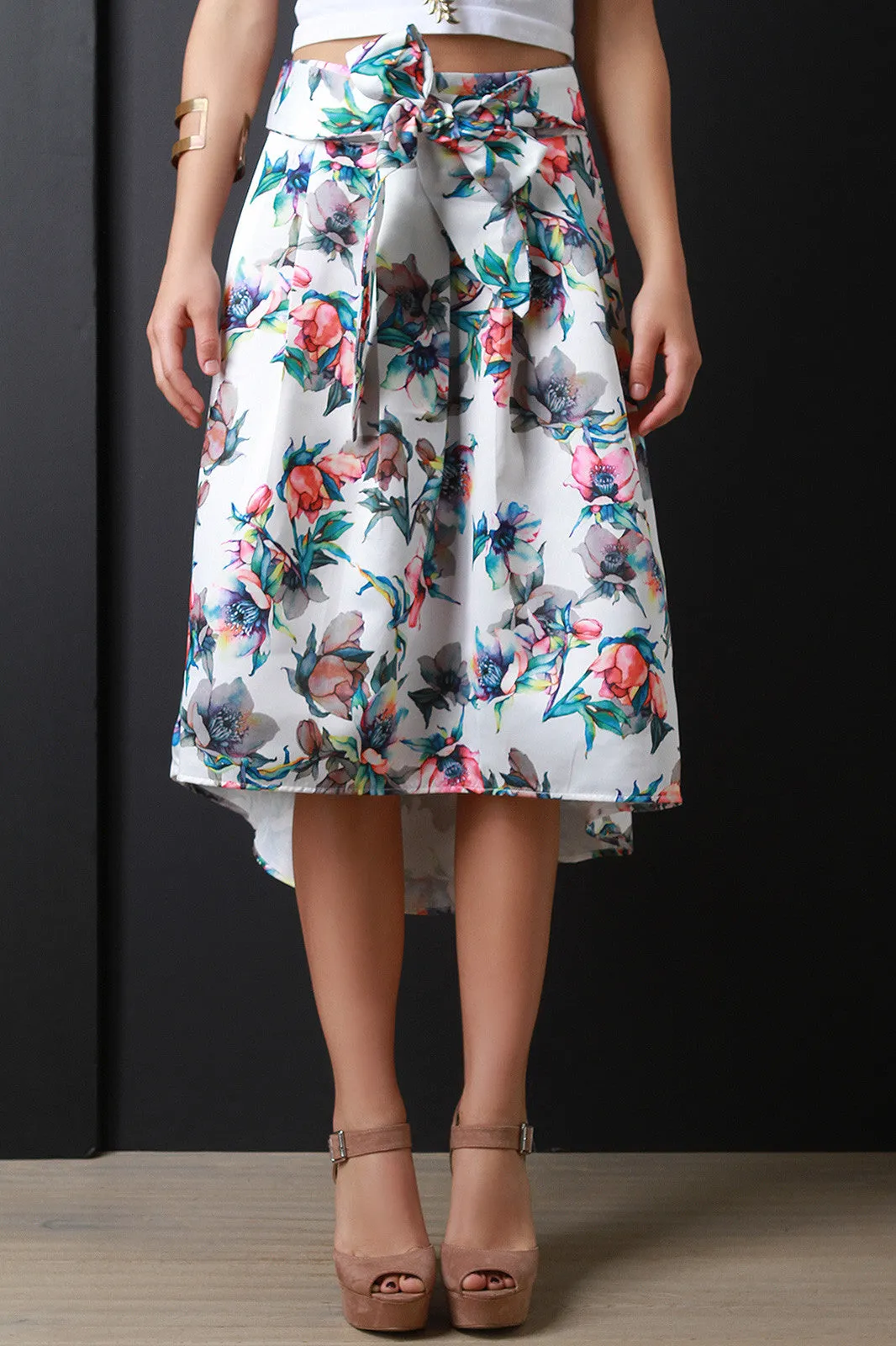 Watercolor Floral A-Line High-Low Skirt