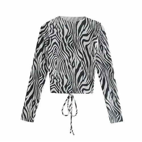 Woman Sexy Zebra Stripes Backless Cropped Top