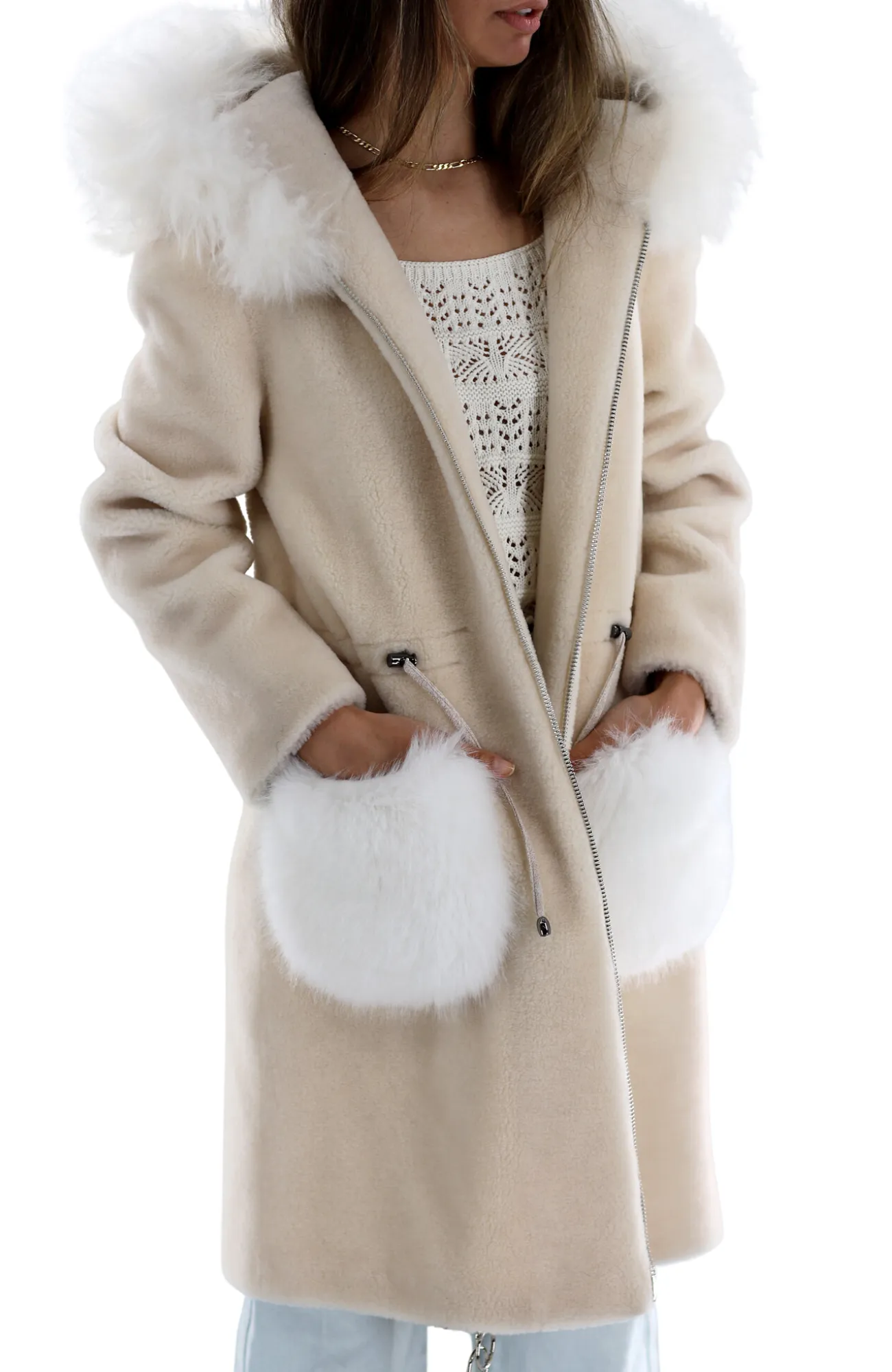 Women's Classic Shearling & Wool Jacket with Sheep Fur - Beige