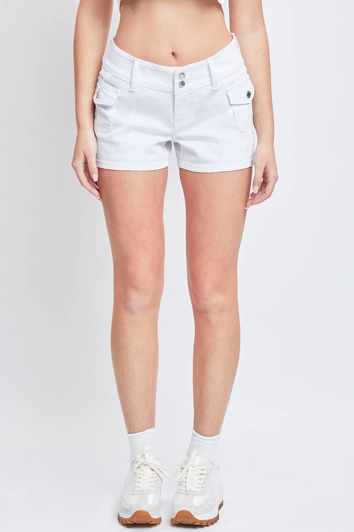 Women's Low Rise Denim Shorts with Side Patch Pockets