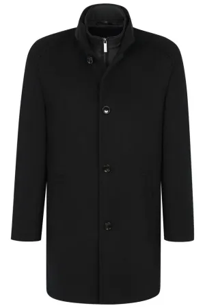 Wool Blend Coat With Vest Insert - Black