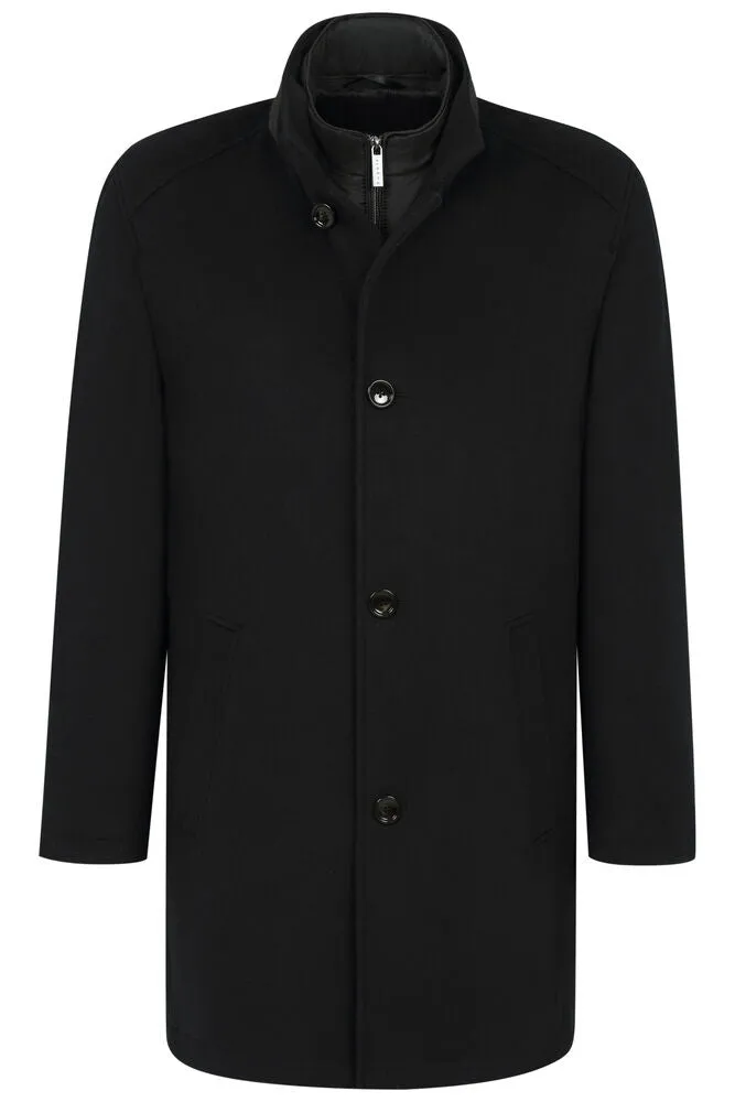 Wool Blend Coat With Vest Insert - Black