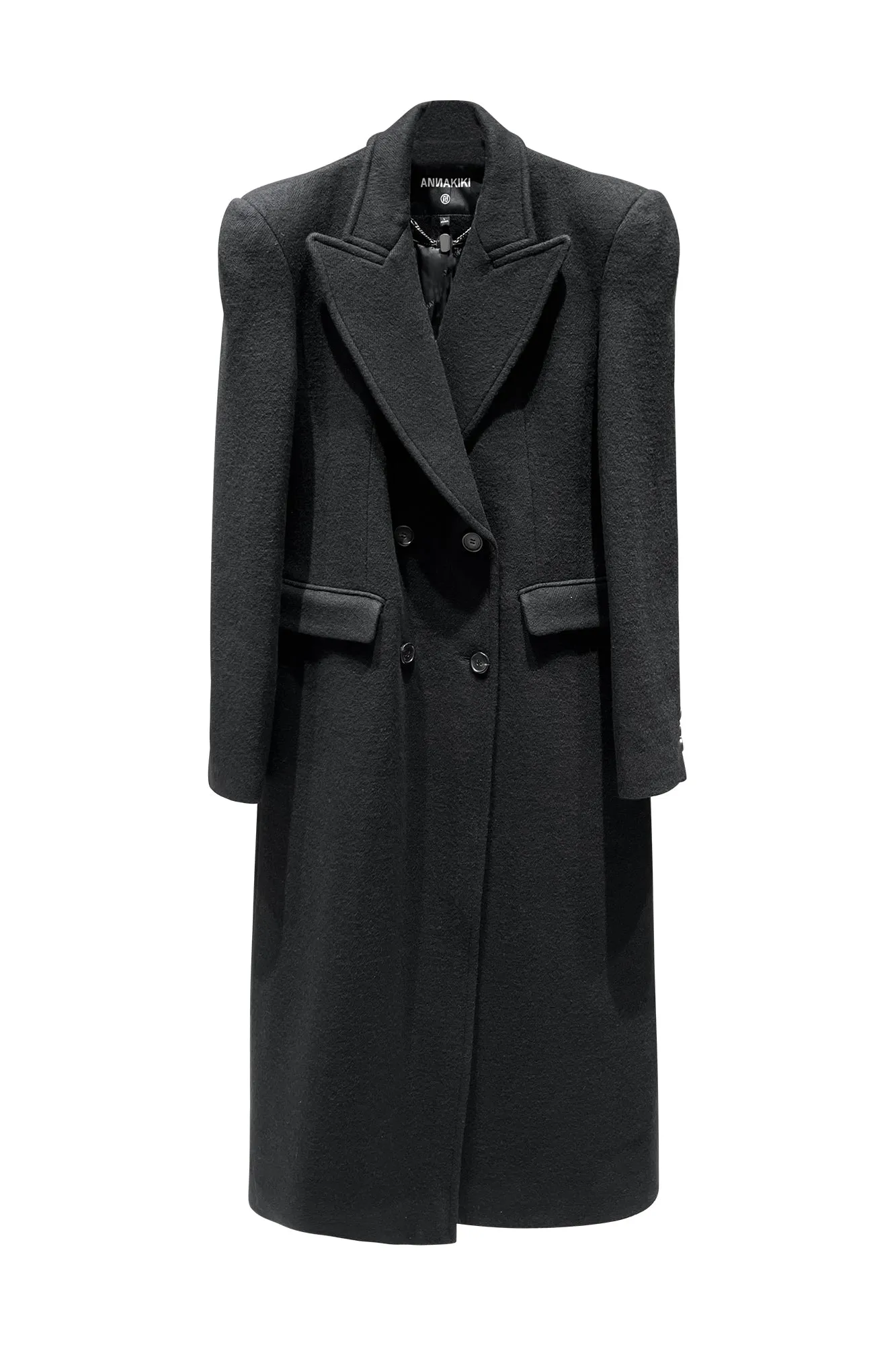 Wool round shoulder slim fit coat