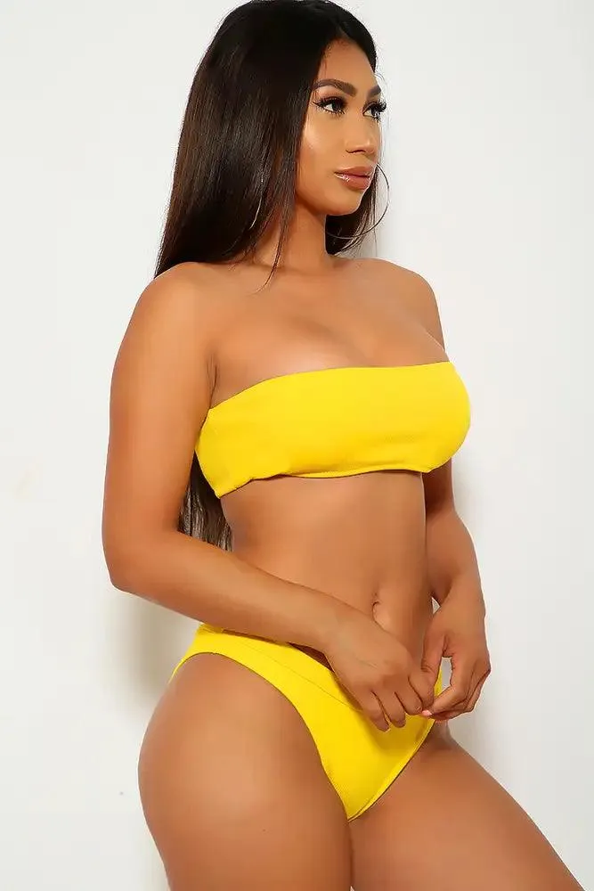 Yellow Cheeky Padded Bandeau Two Piece Swimsuit