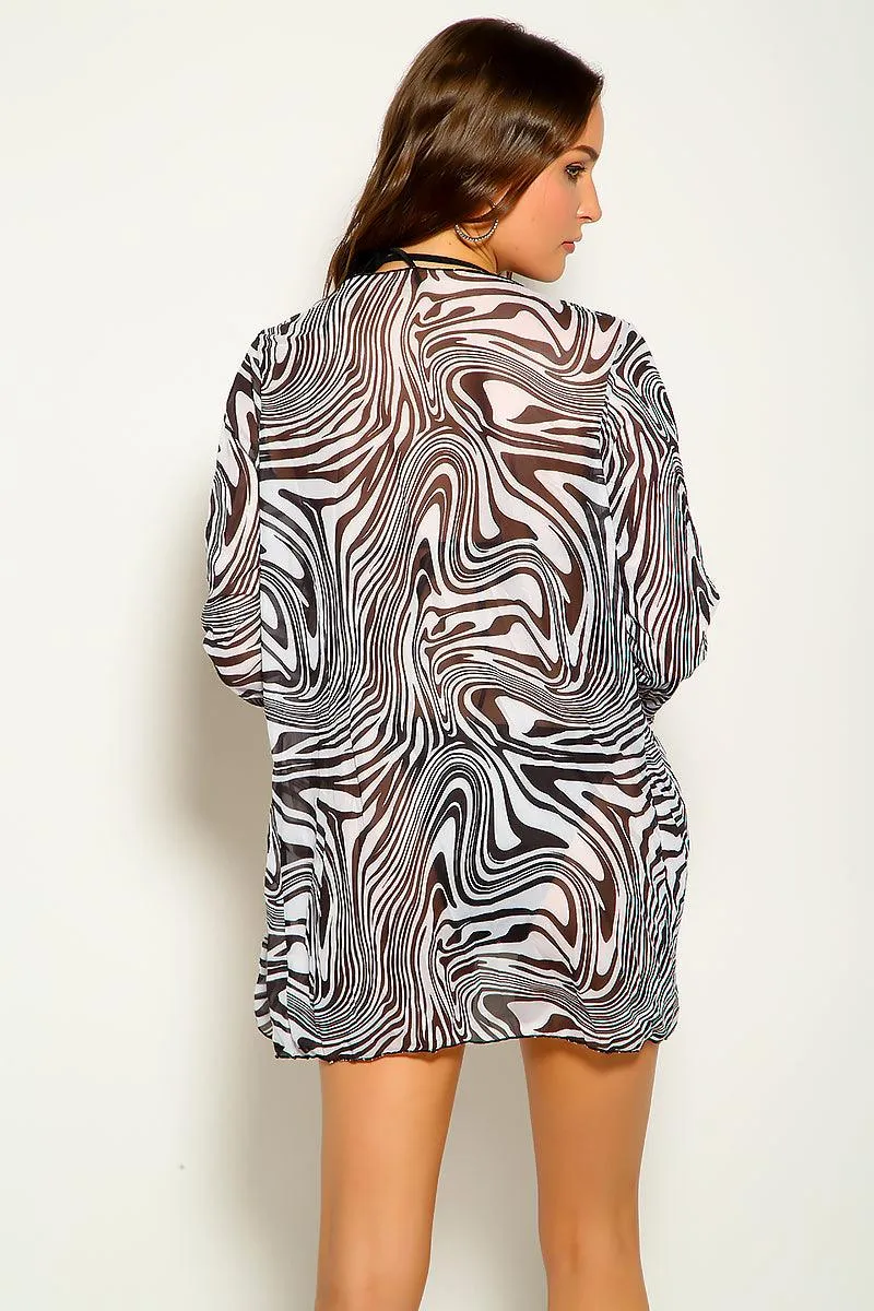 Zebra Print Long Sleeve Three Piece Swimsuit